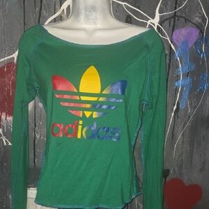 Adidas Green Top with Multicolor Trefoil Logo
